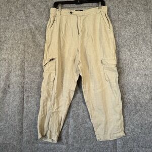 Rachel Roy Linen‎ Cargo Pants Womens Large Moss Green Boho Lagenlook Minimalist